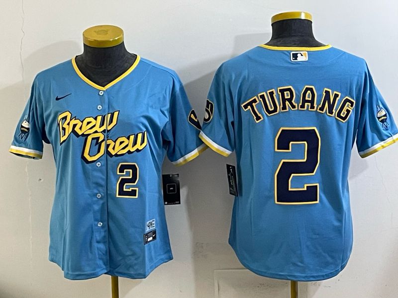Youth 2025 Milwaukee Brewers #2 Turang Light blue City Edition Nike MLB Jersey 04